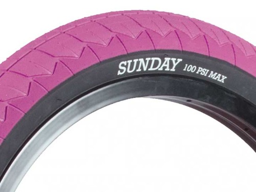 SUNDAY CURRENT V2 BMX TIRE 2.4&quot; [DUAL-PLY] PINK + Black wall